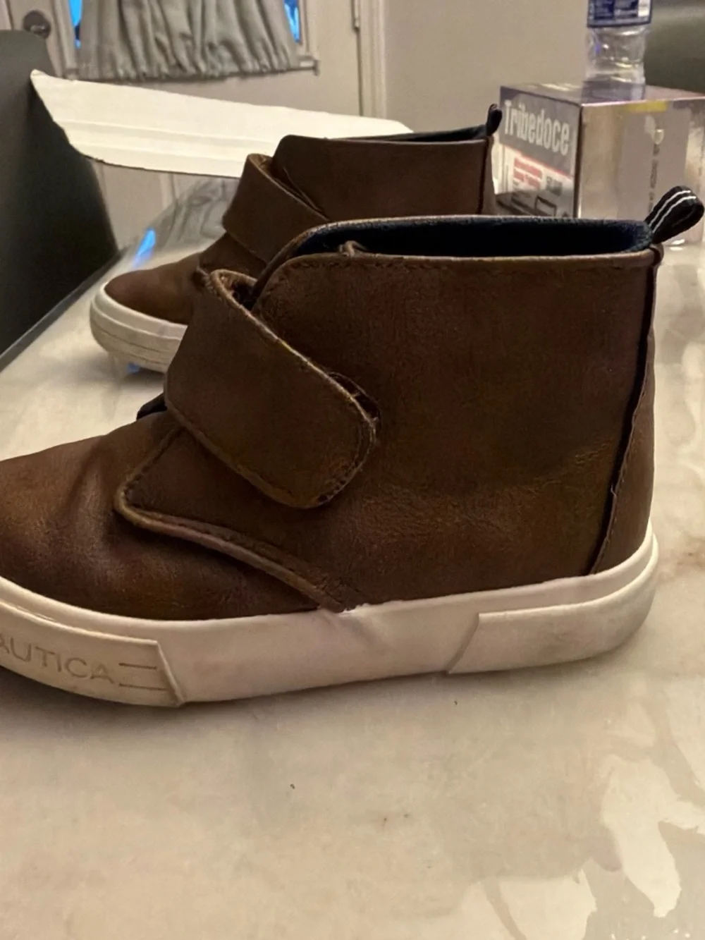 Nautica Brown Leather Kids Velcro Slip-On Sneakers